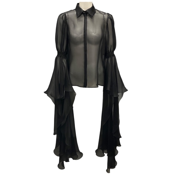 ANNE FONTAINE BLACK SILK CHIFFON PARIS BLOUSE WITH SCARF - Picture 1 of 4